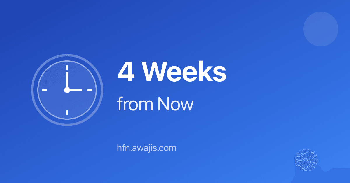 4 Weeks From Now: Exact Date in 28 Days (1 Month)